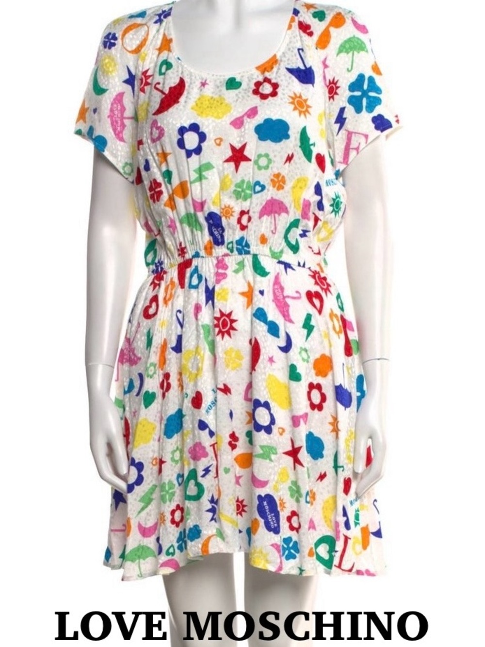 NWT LOVE MOSCHINO White Multicolor Patterned Dress